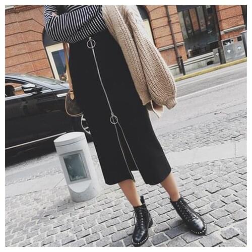 Women New Vintage Solid Knitted Skirt Female Elegant High Waist Slim Ladies Casual Mid-Length A- Line Knit Dress Autumn H560