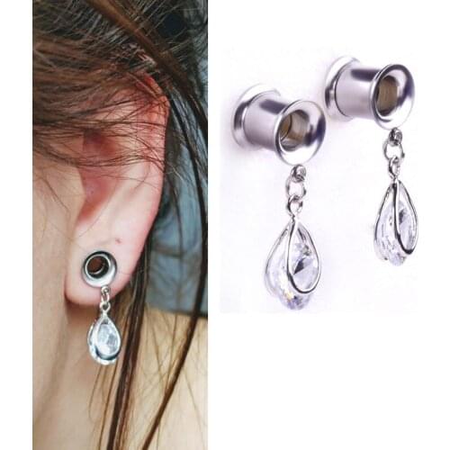 2 Pcs Ear Plugs Tunnels Ear Expansions Ear Reamer Ear Dilations Stainless Steel Earrings body jewelry Stretches zircon stone