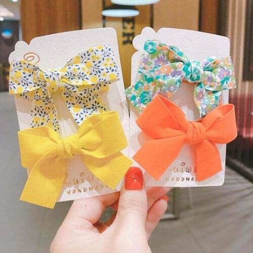 2pcs Children Hairpins Set Printed Fashion Kids Floral Bow Side Duckbill Clip Fixed Bangs Baby Barrettes Girls Hair Accessories