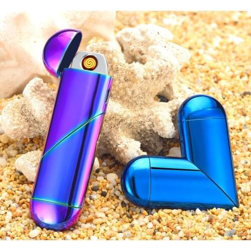 2020 New Creative Free Fire Folding Magic Love Heart Gas Electric Lighter Dual Use Charge Lighter Valentines Gift USB Lighter