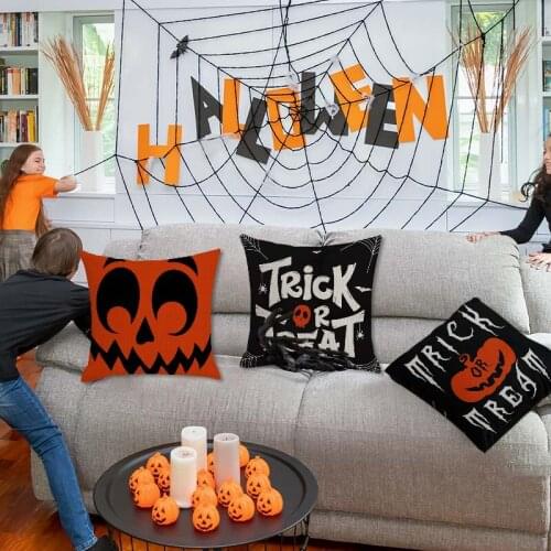 1Pc Halloween Theme Comfortable Bedding Pillowcase Grimace Pumpkin Letter Print Pillowcase For Car Sofa Home Cushion Cover Decor