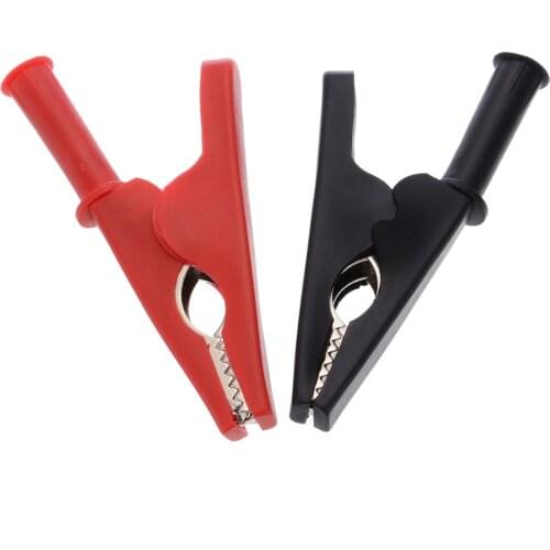 2pcs Crocodile Clips Alligator Test Clip Banana Plug Alligator Clips Fully Insulated MAX 2000V 30A Black/Red 20mm