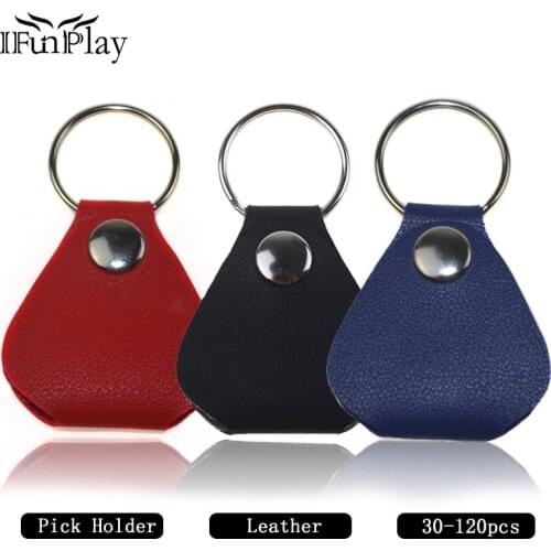 30Pcs Guitar Picks Faux Leather with Key Chain Style Guitar Picks Holder Plectrums Case Bag Key Ring Wholesale