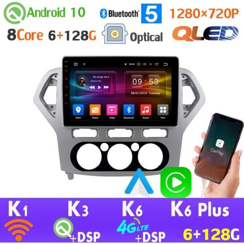 6+128G QLED 1280*720P Android 10.0 GPS Radio For Ford Mondeo 2017-2010 MT AT Car Multimedia Player CarPlay Head Unit AHD 1080P