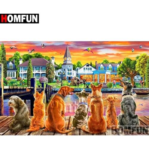 HOMFUN Full Square/Round Drill 5D DIY Diamond Painting "Dog scenery"Embroidery Cross Stitch 5D Home Decor A03975