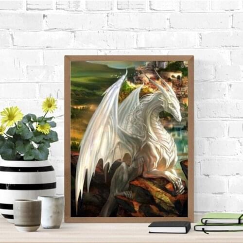 Diamond-Painting White Dragon Diamond Embroidery Animal Cross-Stitch Round Resin Pictures European and American Style Home Decor