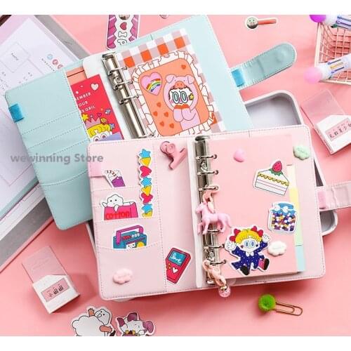 Korean Kawaii Flower Notebook Creative girl hand book ins simple style literary diary notebook Magnetic buckle Notepad Suit Ins
