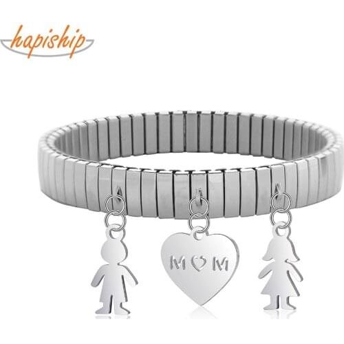 Hapiship 2021 Fashion 9mm Width Stainless Steel Love Heart Boy Girls Pendant Elastic Fashion Bracelet For Women Men Jewelry G146