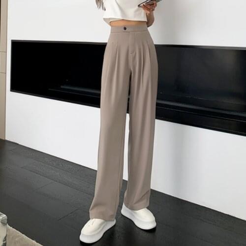 Office Ladies High Waist Loose Wide Leg Pants Women Autumn Loose Female Floor-Length Straight Suits Pants Female Long Trousers