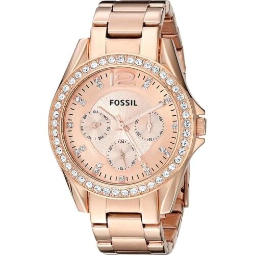 Fossil Watch Women Riley Multifunction Rose-Tone Stainless Steel Watch Luxury Quartz Wrist Watches for Ladies ES2811