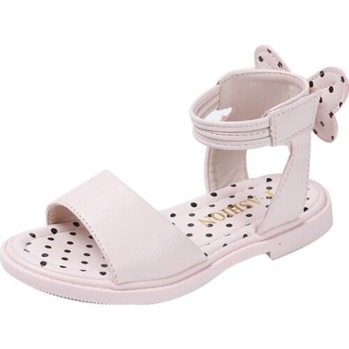 CUZULLAA Kids Polka Dots Beach Sandals Shoes For Girls Butterfly-Knot Sandals Children Summer Hook & Loop Shoes Size 21-36