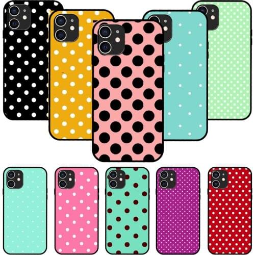 For iPhone 11 12 8 Plus Mini Pro X XR XS Max 4 5 7 6 6S 8 SE Phone Case Black Cover Coque Trend Funda Polka Dots Silver Star