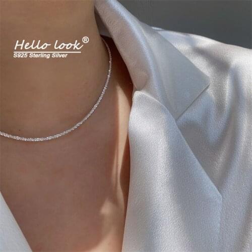 HelloLook 925 Sterling Silver Shiny Frosted Necklace Plain Silver Clavicle Chain Party Matching Jewelry