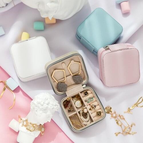 HOSENG Pink PU Leather Zipper Bag 4 Colors Available Fashion Jewelry Casket Ring Earring Storage Box HS_7532