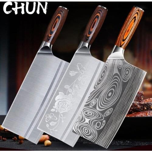 CHUN 8 inch Chinese Knife Butcher Knife Chopper 7Cr17mov Stainless Steel Meat Cleaver Vegetable Cutter Kitchen Chef Knife