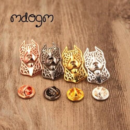 Mdogm Fashion Pitbull Dog Animal Brooches And Pins Suit Cute Metal Small Father Wedding Shirt Gift For Male Men Jewelry B058