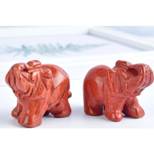 1.5 Inch Elephant Figurines Craft Carved Natural Stone Red Jasper Elephant Mini Animals Statue for Home Decor Chakra Healing