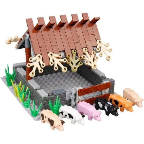 Moc Farm Pets Pig Cute Animals Zoo Small Building Block Accessories Figures City Scene Parts Children Toys