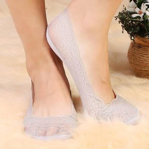 Fashion Womens Socks Summer Lady Cotton Lace Short Ankle Female Antiskid Invisible Liner No Show Low Cut Socks