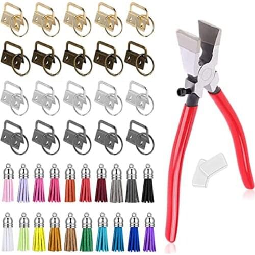 MXME 61 Pcs Key Fob Hardware Set with Pliers Key Chain Key Lanyard Leather Tassels