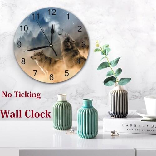 Wolf Animal 10inch Wall Clocks Decorative Numeral Digital Dial Mute Silent non-ticking electronic wall clock Battery Operated