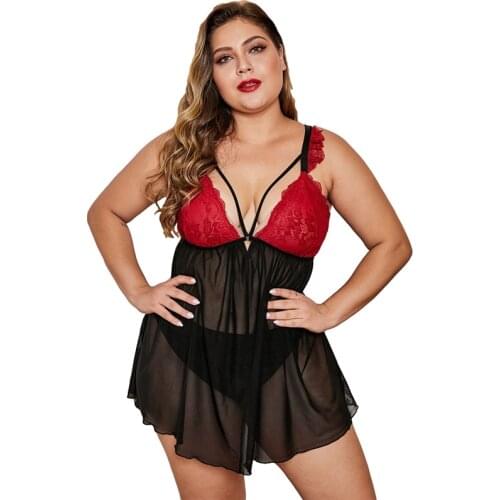 Deep-V Night Dress Lingerie Dress Sleepwear Nightwear Ladies Nightgown Sexy Hot Erotic See Through Nightdress Women Home Clothes