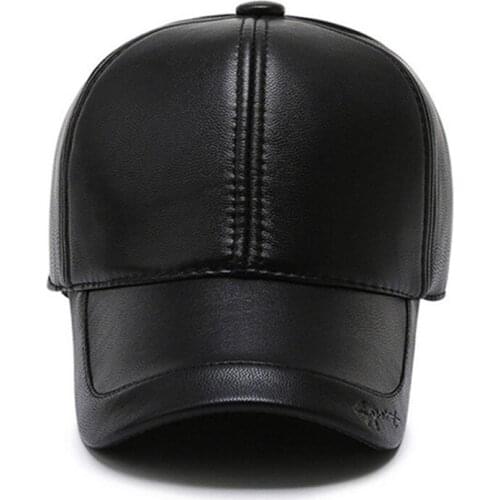 2020 New Winter Middle-aged Men PU Leather Earmuff Hats Thick Velvet Warm Baseball Caps Snapback Cap Windproof Casual Sports Cap