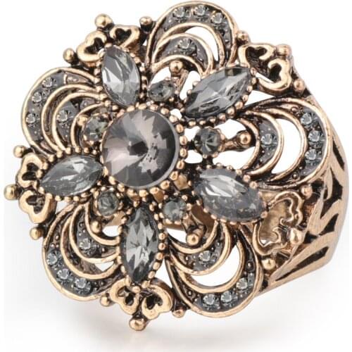 2021 New Luxury Gray Crystal Flower Vintage Wedding Rings for Women Boho Punk Turkish Jewelery