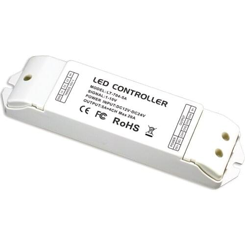 New LT-704-5A 0-10V 1-10V PWM LED Dimming Driver;DC12-24V Input;5A*4CH 20A Max Output 4 Channel Dimmable Power Drive