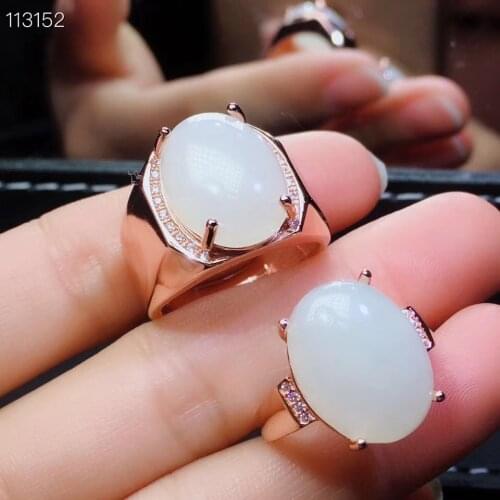 Couple Rings Set Natural and Real Hetian Jade Lovers Ring Finger ring Natural real Hetian White Jade 925 sterling silver