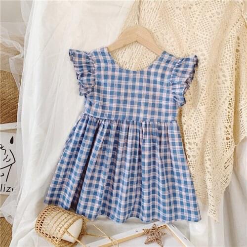 Childrens Plaid Dress 2021 Summer New Cotton Comfortable and Breathable Checked Backless Dress&Childrens Wear
