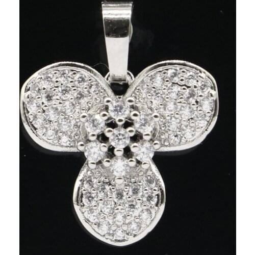 25x20mm Lovely Flowers Shape White Sapphire CZ Daily Wear Ladies Silver Pendant Wholesale Drop Shipping