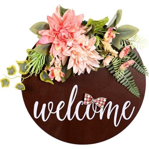 Door Hanging Adornment Board Welcome Sign Ornament Home Decorations 30*40CM Front Porch Decoration Wooden Simulation Wreath