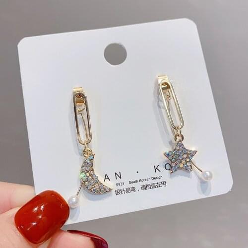 Stud Earrings for Women Fashion Pearl Crystal Star Moon Simplicity Geometry Eardrop Hypoallergenic Jewelry Accessories Wholesale