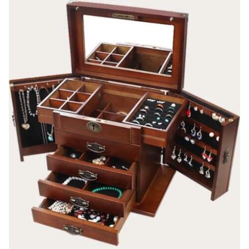 Jewelry box with lock real wooden Princess European retro multifunctional collection box wedding gift box storage box organizer