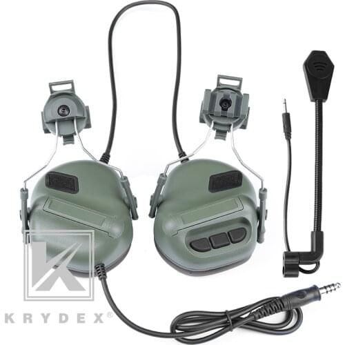 KRYDEX OD Sound Pick Up Noise Reduction Headphone w/ Rail Adapter Microphone For FAST MICH Helmet Peltor Comtac Tactical Headset
