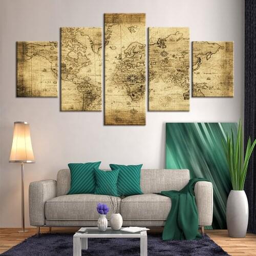 Modern HD Printed Wall Art Frame Canvas Pictures 5 Pieces World map Painting Poster Home Decor For Living Room
