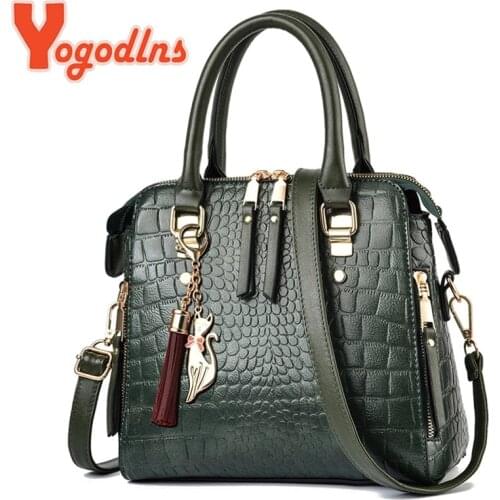 Yogodlns Luxury Crocodile Pattern Handbag Women Winter New PU Leather Tassel Shoulder Bag Brands Design Handle Bag Lady Purse