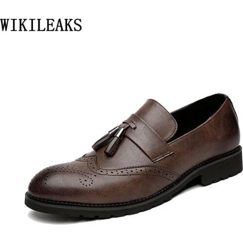 Loafers Men Dress Shoes Leather Tassels Brogue Shoes Men Coiffeur Office 2021 Formal Slip on Shoes Men Italian Zapatos de Hombre