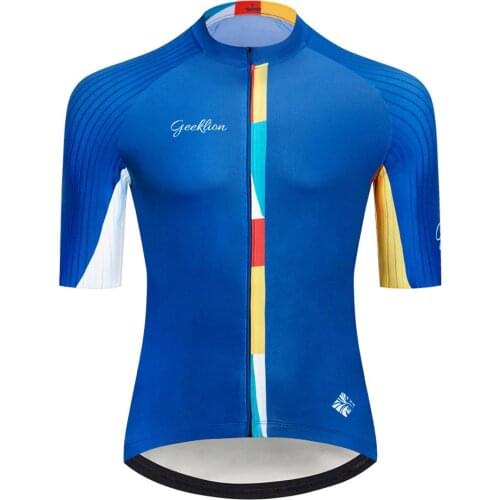 Racing Pro Fit Bicycle Wear Breathable Geeklion Blue Short Sleeves Cycling Jersey Team Tour Cyclist Maillot