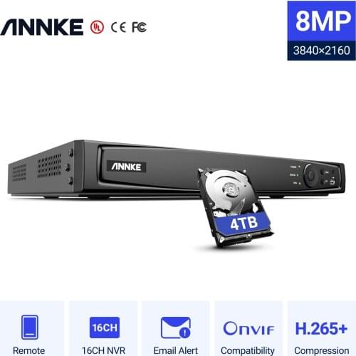 ANNKE 16CH 4K POE NVR Recorder For CCTV Kit VGA Security System NVR For 1080P/3MP/5MP/8MP/4K POE IP Camera Onvif NVR H.265