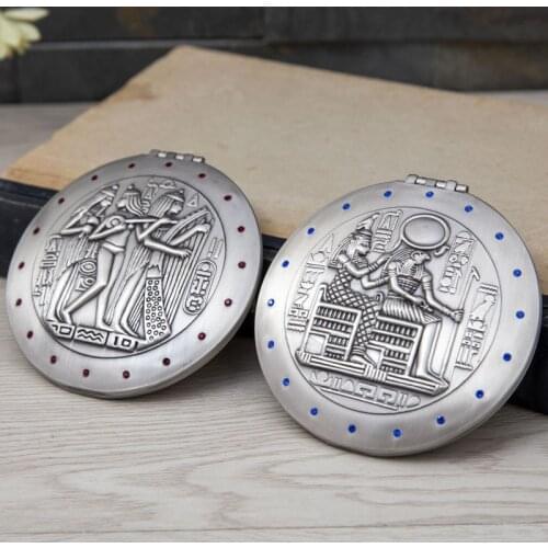 Vintage Ancient Egyptian Mysterious Makeup Mirror European Folding Pocket Mirror Portable Zinc alloy Travel Cosmetic Mirror