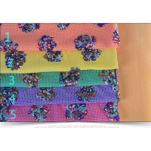 High quality 5 colors Nigerian Lace Fabric JRB-120720 sequins net lace fabric polyester sequins lace fabric for party dress