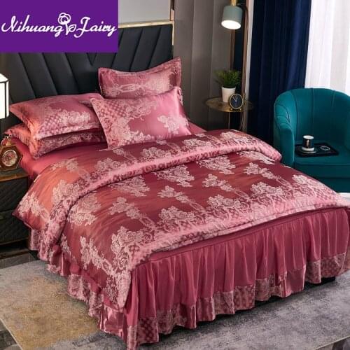 European style jacquard bed skirt four-piece wedding double duvet cover bedding four-piece bed sheet bed sheet