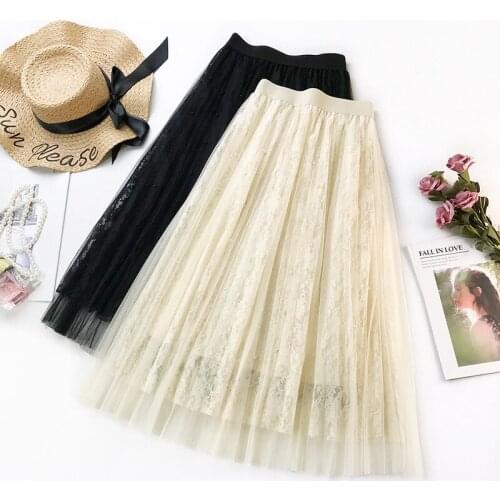 Wasteheart Blue Black Women Skirts Women Japan Style High Waist Pleated Mid-Calf Long Skirt All-match Chiffon Clothing A-Line