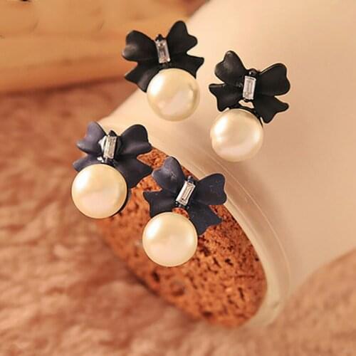 Simulated Pearl Stud Earrings Women Bohemian Bowknot Earrings Wedding Jewelry Korean Earrings