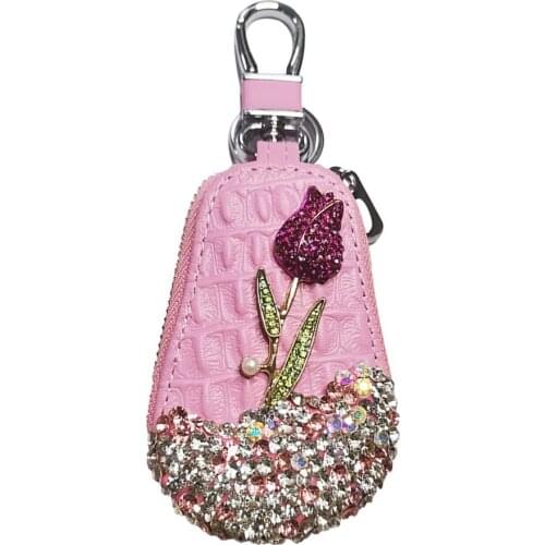 1Pcs Flower Car Key Holder Storage Case Crystal Diamond Keychains Key Cover Remote Key Bag For Interior Accessories