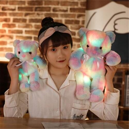 1pc Rainbow Glowing Teddy Bear Colorful Glowing Bear Plush Luminous Toy Stuffed Animal Soft Doll For Kids Girls Christmas Gift