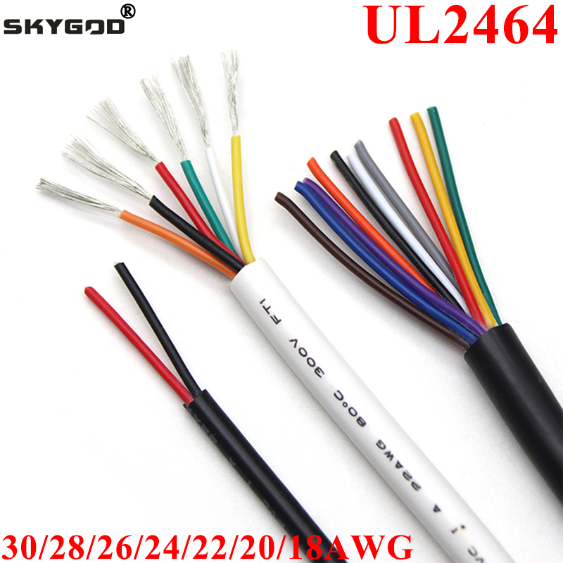1M 22AWG UL2464 Sheathed Wire Cable Channel Audio Line 2 3 4 5 6 7 8 9 10 Cores Insulated Soft Copper Cable Signal Control Wire