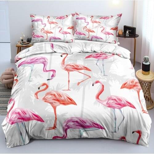 3D White Custom Design Bedclothes Quilt Covers Comforter Cases Pillow Cottoms Full King Queen Double Size Flamingo Bedding Sets